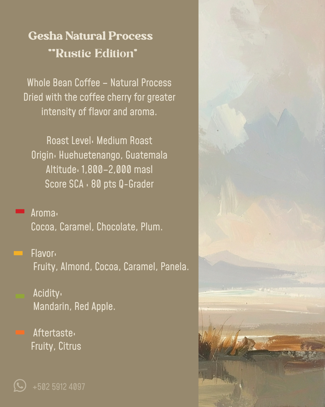 Gesha Natural Process Medium Roast Whole Bean Coffee – Rustic Edition from Guatemala (400 g)