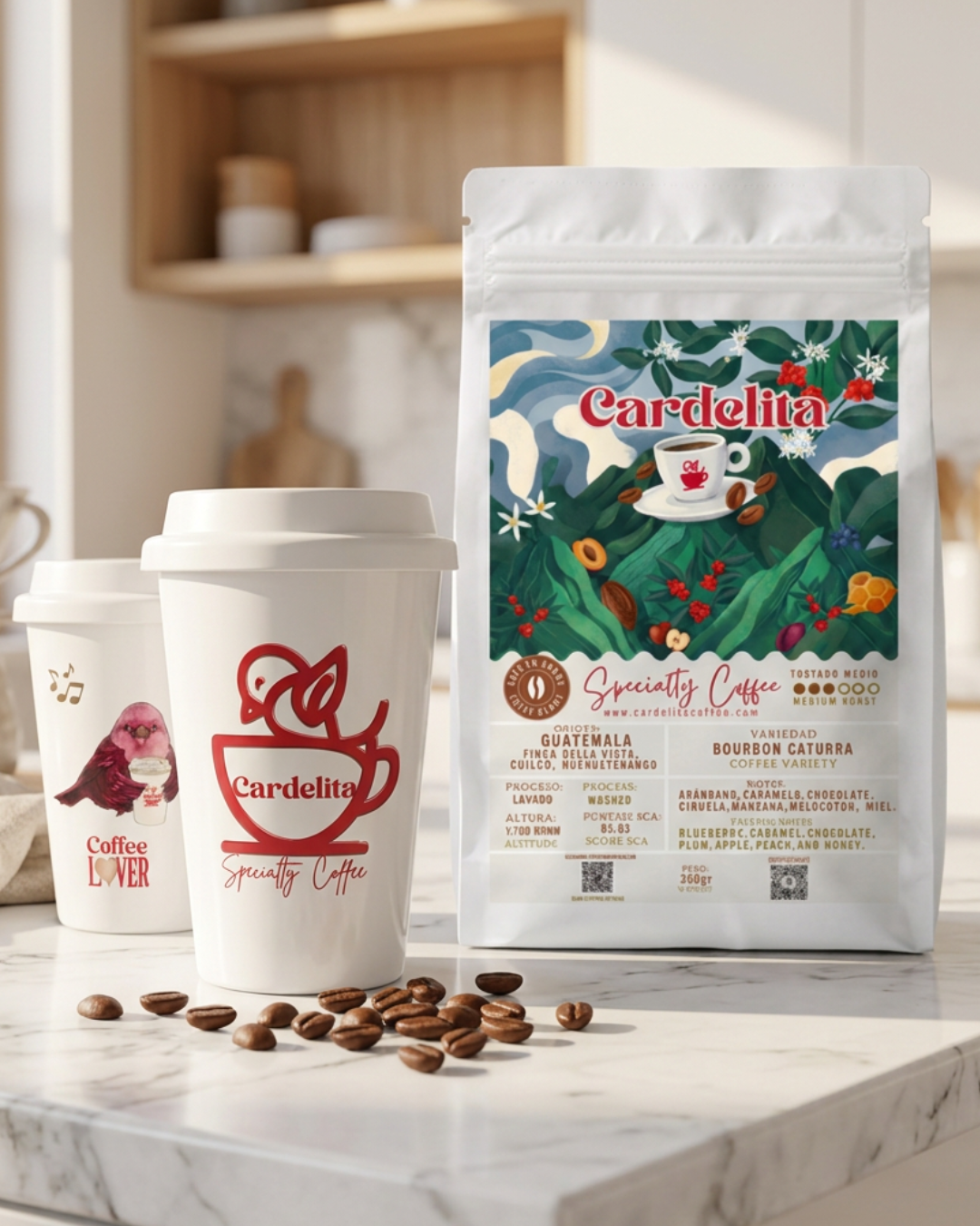 Set de Regalo de Café de Especialidad Bourbon Caturra 350gr + Vaso To-Go de Cerámica, Cardelita Coffe